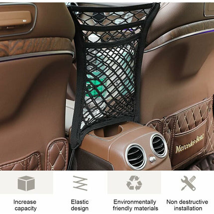 3-Layer Car Mesh Bag, Seat Back Mesh Bag, Rear Child Safety Door, Luggage Tissue Holder, Driver Storage Mesh Bag.