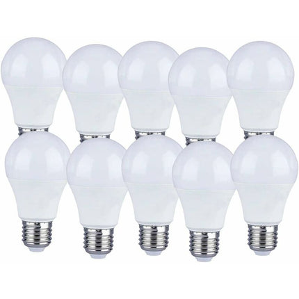 Pack Of 10 Pack Of 10 E27 9W A60 LED Bulbs - Warm White Light 4200K - 806 Lumen.