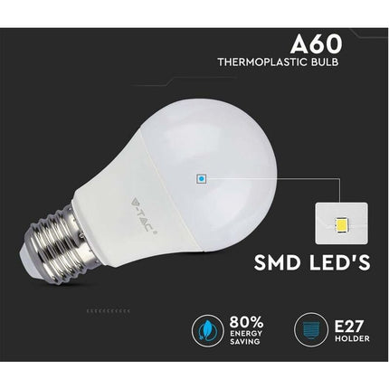 Pack Of 10 Pack Of 10 E27 9W A60 LED Bulbs - Warm White Light 4200K - 806 Lumen.