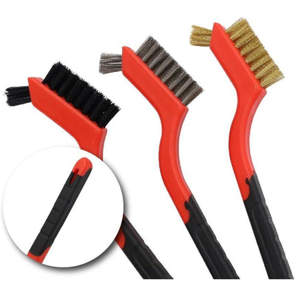 3 pcs Wire Brushes Stainless Steel Brass Carbon Nylon Scrub Brushes For Cleaning Welding Slag Stripping Rust Dust.