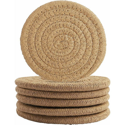 pcs Coffee Color Coasters, 11.5Cm ROund Woven Coasters Water Absorption Woven Drink Coasters Heat Resistant Coasters.
