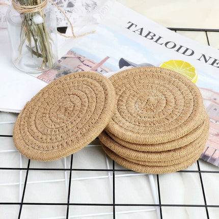 pcs Coffee Color Coasters, 11.5Cm ROund Woven Coasters Water Absorption Woven Drink Coasters Heat Resistant Coasters.