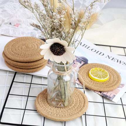 pcs Coffee Color Coasters, 11.5Cm ROund Woven Coasters Water Absorption Woven Drink Coasters Heat Resistant Coasters.
