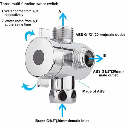 3 Way Multi-Function Shower Faucet Diverter Shower Head Adapter For Shower Arm Kitchen Sink G1/2" T-Bar Faucet.