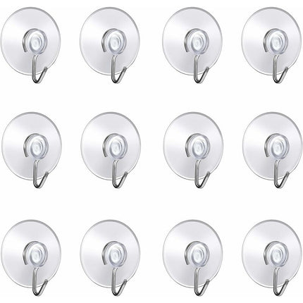 12 Pack Suction Cup Wall Hooks, Small Plastic Suction Cups With ROund Hook For Bathroom And Kitchen (4Cm).