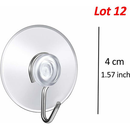 12 Pack Suction Cup Wall Hooks, Small Plastic Suction Cups With ROund Hook For Bathroom And Kitchen (4Cm).