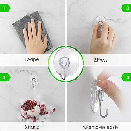 12 Pack Suction Cup Wall Hooks, Small Plastic Suction Cups With ROund Hook For Bathroom And Kitchen (4Cm).