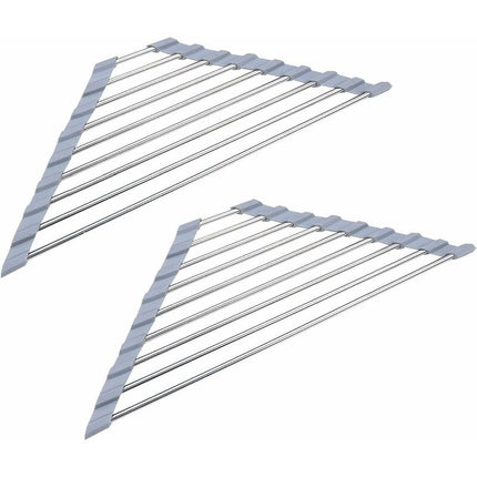 2 Pack Stainless Steel Foldable Triangular Drainer Rack For Kitchen Sink Non-Slip Grey.