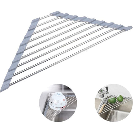 2 Pack Stainless Steel Foldable Triangular Drainer Rack For Kitchen Sink Non-Slip Grey.