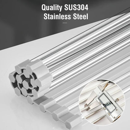 2 Pack Stainless Steel Foldable Triangular Drainer Rack For Kitchen Sink Non-Slip Grey.