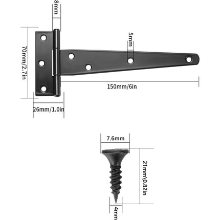 4 Pack Hinges, Black Barn Door Hinges, Door Hinges, Stainless Steel Flat Hinge For Gates, Closet - 6 Inch.