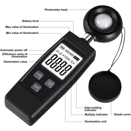 Digital Lux Meter, Practical Plant Exposure, Full With Waves Up To 200,000 Lux, Lux Meter With Maximum/Minimum Values,.