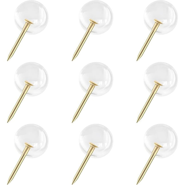 150 pcs Large Size 9.5Mm Gold Push Pins ROund Head Gold Steel Thumb Tacks With Clear Plastic ROund Head Thumb Tacks For.