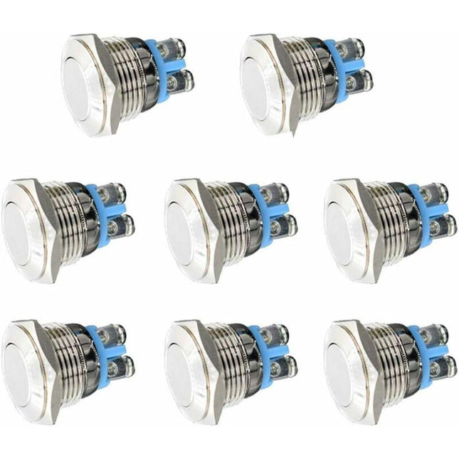 Momentary Metal Push Button Switch 12V 8 pcs 16Mm For Marine Waterproof Car Rv Truck Boat.
