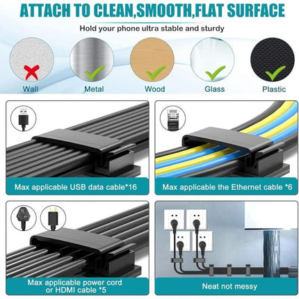 10 pcs Self-Adhesive Cable Management Holder Durable Clips For Tv Pc Laptop Ethernet Cable Home Office (Black).