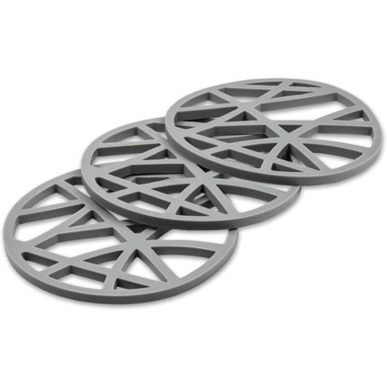 3 pcs Set ROund Silicone Trivets - Flexible And Non-Slip - 15.8 X 15.8 X 0.7Cm - Grey.
