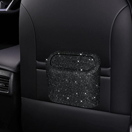 Car-Mounted Diamond-Encrusted Trash Can, Car Storage Bucket, Hanging Car Storage Bag, Creative Diamond-Encrusted Mini.