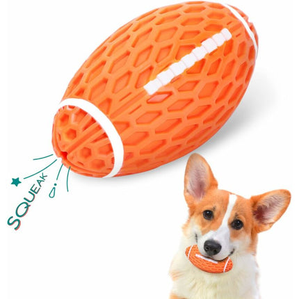 Dog Toy Ball, Squeaky Dog Ball, Indestructible Natural Rubber Rugby Dog Ball, Dog Chew Ball, Dog Toy With Dental.
