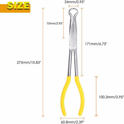 Long Reach Pipe Grip Pliers 11 Inch Ring Nose Pliers 3/5 Inch Diameter Pipe Pliers Offset Spark Plug Boot Removal.