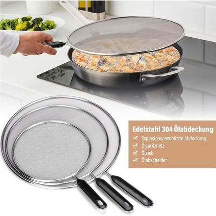3 Pieces Splash Guard Stainless Steel Splash Cover With Handle Kitchen Splash Guard 25Cm 29Cm 33Cm.