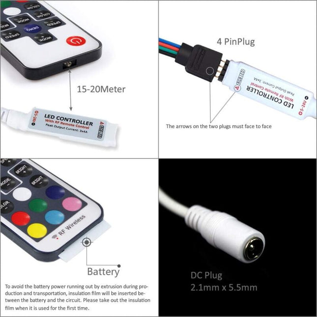 Ultrabright 17 Keys Rf Remote Control Wireless Remote Controller, 5V/12V/24V 12A Mini Controller For Rgb LED Strip.