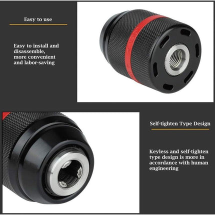 Keyless Drill Chuck, Drill Chuck, Cordless Drill Chuck, 1/2-20Unf 2-13Mm Mount Keyless Hand Drill Chuck Self-Tightening.