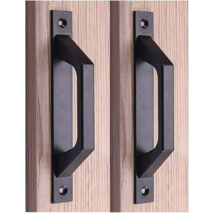 19.6Cm Wooden Handle Barn Door Pull Sliding Door Handle Carbon Steel (D Black).