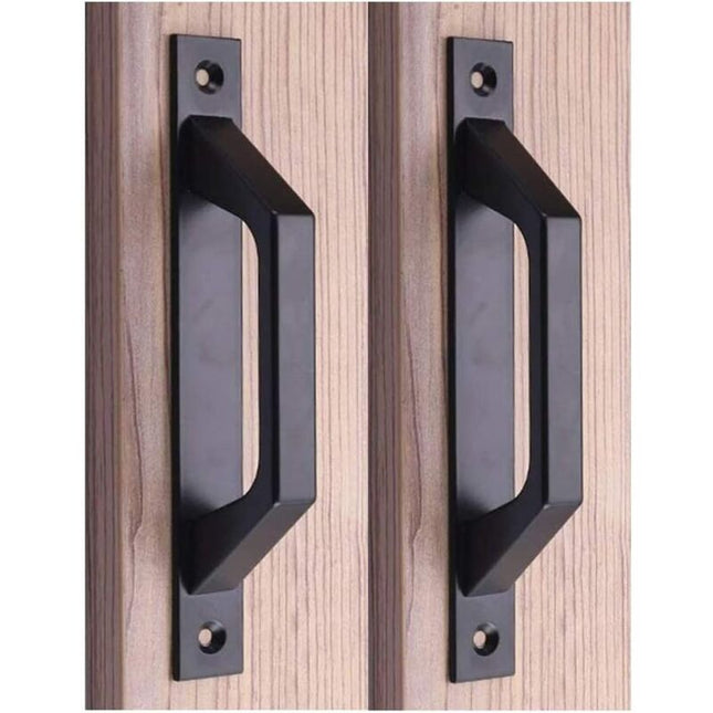 19.6Cm Wooden Handle Barn Door Pull Sliding Door Handle Carbon Steel (D Black).