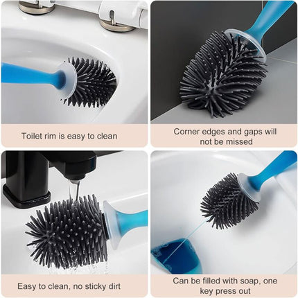 Silicone Toilet Brush With Soap Dispenser, Wall Mounted/Standing No Drilling Cleaning Brush With Holder For Bathroom.