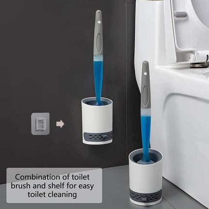 Silicone Toilet Brush With Soap Dispenser, Wall Mounted/Standing No Drilling Cleaning Brush With Holder For Bathroom.