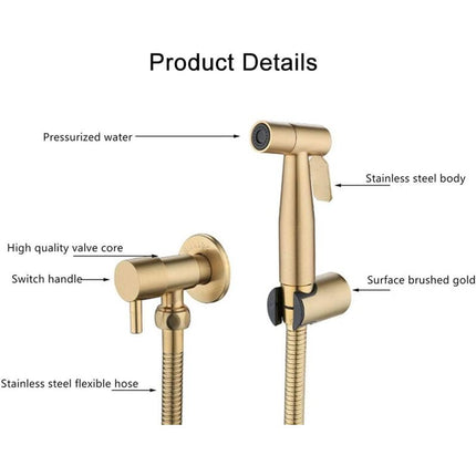 Stainless Steel Toilet Bidet Shattaf Faucet Sprayer, Bidet Sprayer Kit (Gold).