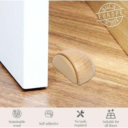 6 pcs Set Door Stops - Adhesive Wooden Door Stop For Floors And Parquet - Adhesive Door Stop - Door Stop (Natural Beech).