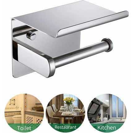 Toilet Paper Holder, Sus 304 Stainless Steel, Polished Chrome, Modern Toilet Paper Holder With Phone Shelf, Bathroom.