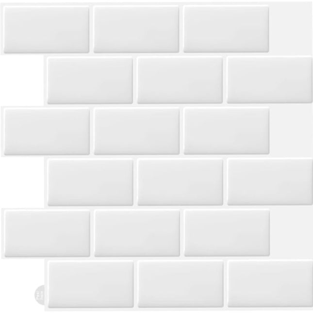 10 pcs White 3D Wall Tile Sticker Kitchen Bathroom (30.5X 30.5Cm).
