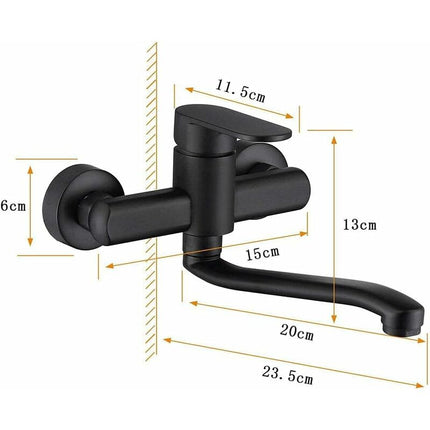 Single Handle Kitchen Faucet Wall Mounted High Quality Brass Body Black Projection 200Mm（G1/2）.