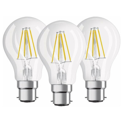 Pack Of 3 Standard LED Filament Bulbs - B22 Base - 6W Equivalent To 60W - Warm White 2700K [Energy Class E].