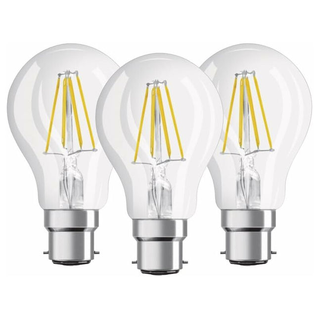 Pack Of 3 Standard LED Filament Bulbs - B22 Base - 6W Equivalent To 60W - Warm White 2700K [Energy Class E].
