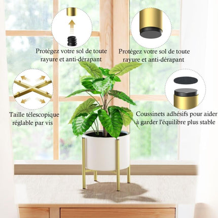Plant Stand, Simple Style Metal Plant Shelf, Indoor And Outdoor Flower Pot Holder Adjustable Width For 20-30Cm Pots.