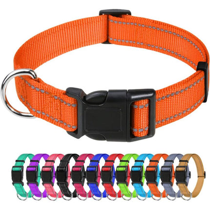 Dog Collar, Classic Adjustable Reflective Nylon Collar Suitable For Medium Dogs, Orange, 2.5Cm Width.