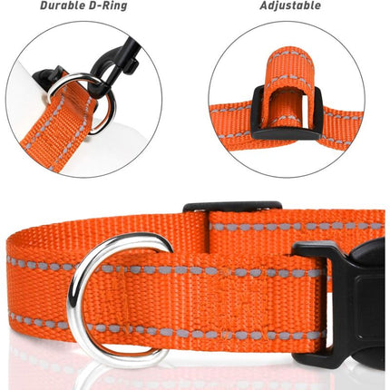 Dog Collar, Classic Adjustable Reflective Nylon Collar Suitable For Medium Dogs, Orange, 2.5Cm Width.