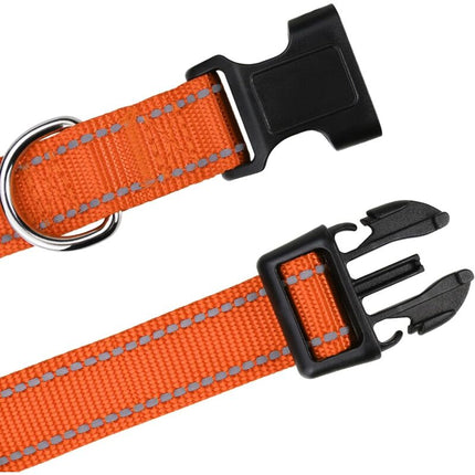 Dog Collar, Classic Adjustable Reflective Nylon Collar Suitable For Medium Dogs, Orange, 2.5Cm Width.