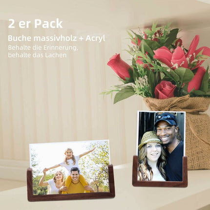 6 Inch Photo Frames 2 pcs Set, Wooden And Acrylic Glass Picture Frame For Tabletop Home Decor.