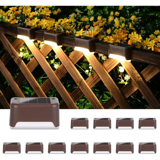 12 Pack Solar Lights Waterproof Solar Powered Lights For Deck, Stairs, Fence, Yard, Patio And Driveway (Warm White).