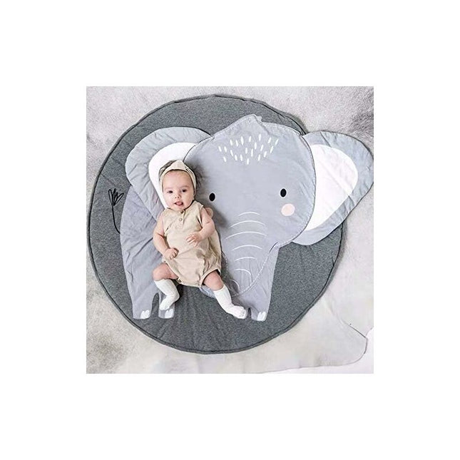 Baby Crawling Mat Play Mat Kids Crawling Mat ROund Animals Carpet Children Rug For Girls Boys 90X90Cm (Elephant).