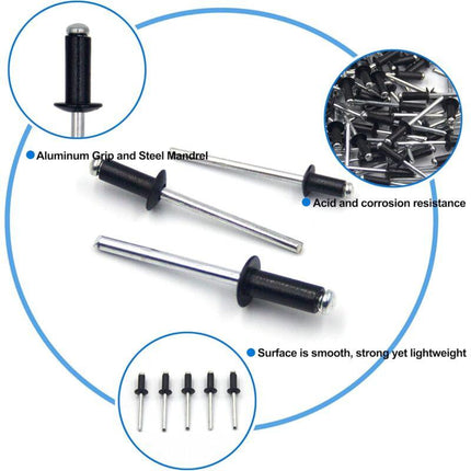100 pcs 4.8 X 12Mm Aluminum Blind Rivets, Open End Rivets, Pop Rivets, Pack Of 100 (Black).