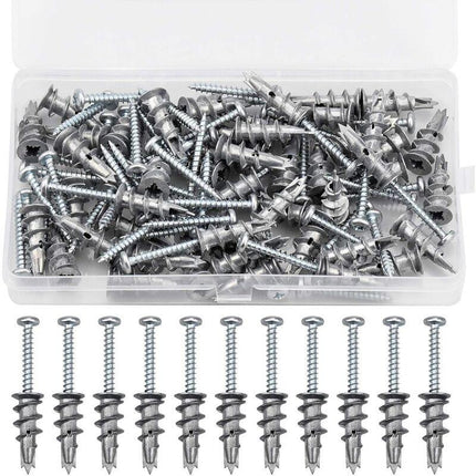 100 pcs Zinc Alloy Expansion Screw Set Combination 50 pcs Screws And 50 pcs Anchors - Metal Self-Drilling - For.