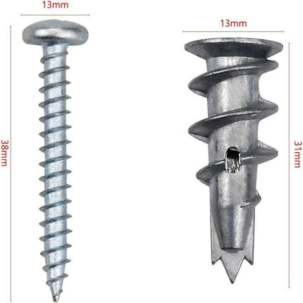 100 pcs Zinc Alloy Expansion Screw Set Combination 50 pcs Screws And 50 pcs Anchors - Metal Self-Drilling - For.