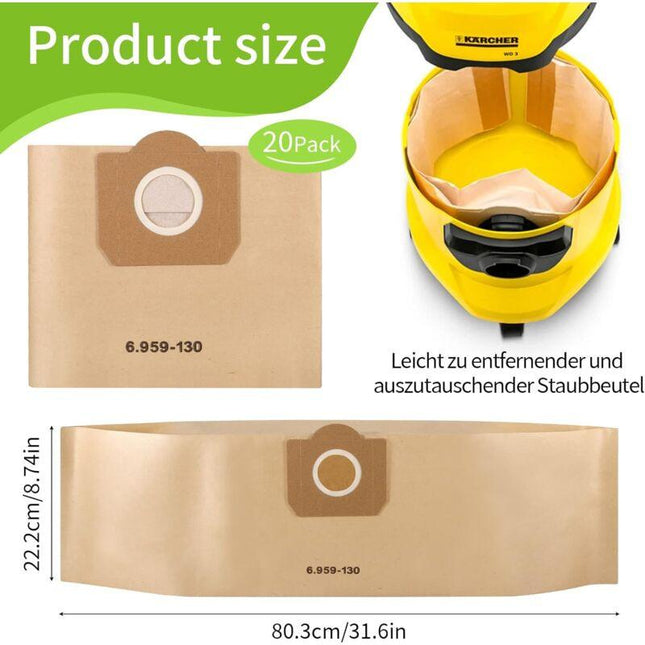Vacuum Cleaner Bags, 20 Pack Upright Vacuum Cleaner Bags, Paper Filter Bags, For Karcher 6.959-130.0.