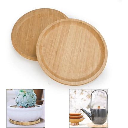 2 Piece Bamboo Saucers 20Cm ROund Bamboo Tray Bamboo Plant Saucer ROund Serving Tray Wooden Flower Pot Saucer For Cups,.