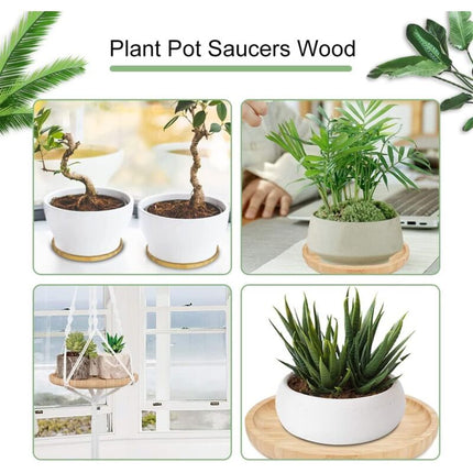 2 Piece Bamboo Saucers 20Cm ROund Bamboo Tray Bamboo Plant Saucer ROund Serving Tray Wooden Flower Pot Saucer For Cups,.